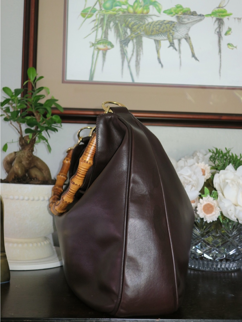 Authentic Vintage Gucci Large Bamboo handle Leather Tote bag - Picture 2 of 12